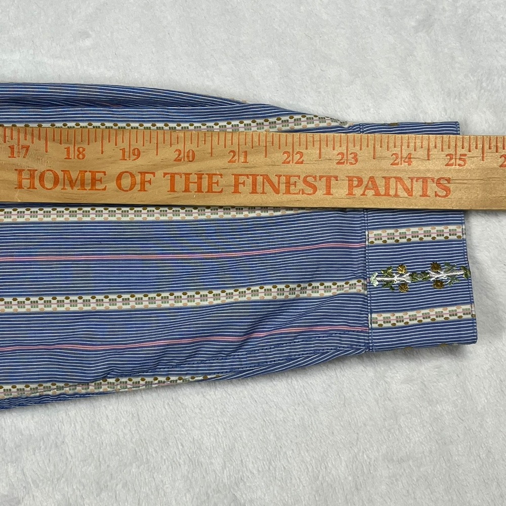 Robert Graham Button Front Shirt Mens Large Blue Striped Floral Embroidered L - Picture 9 of 12